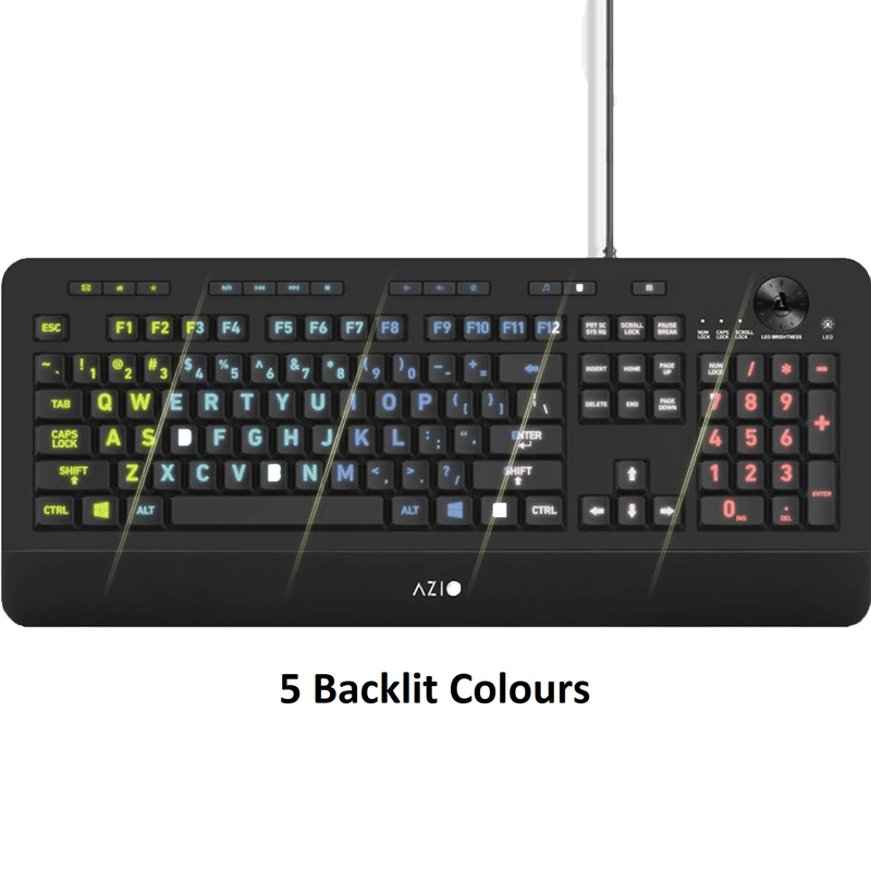 AZIO KB506 Large Font Letters Print 5-Colour Backlit Wired Keyboard Easy To See KB506 - SuperOffice