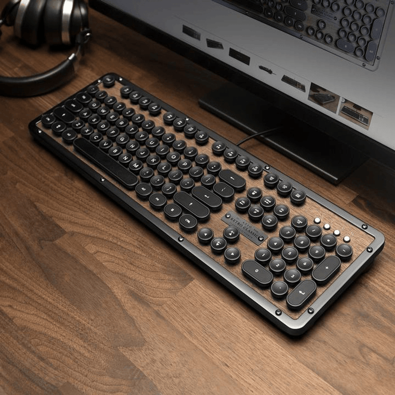 Azio Retro Classic Wired Keyboard Full Size Typewriter Style Elwood MK-RETRO-W-01-US - SuperOffice