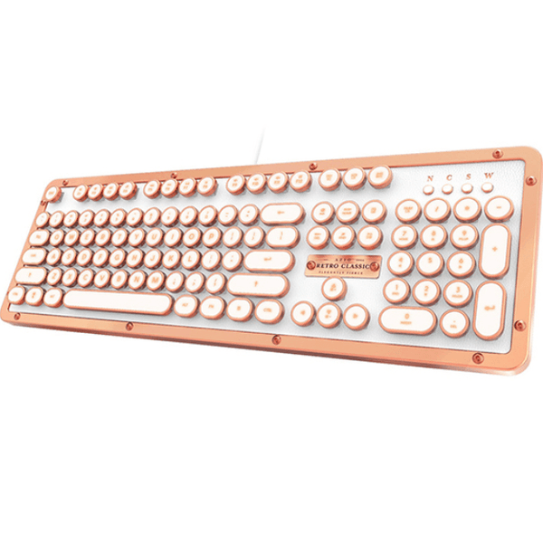Azio Retro Posh Wired Mechanical Keyboard Full Size Typewriter Style Copper White MK-RETRO-L-02-US - SuperOffice