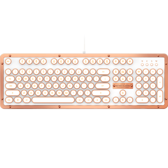 Azio Retro Posh Wired Mechanical Keyboard Full Size Typewriter Style Copper White MK-RETRO-L-02-US - SuperOffice