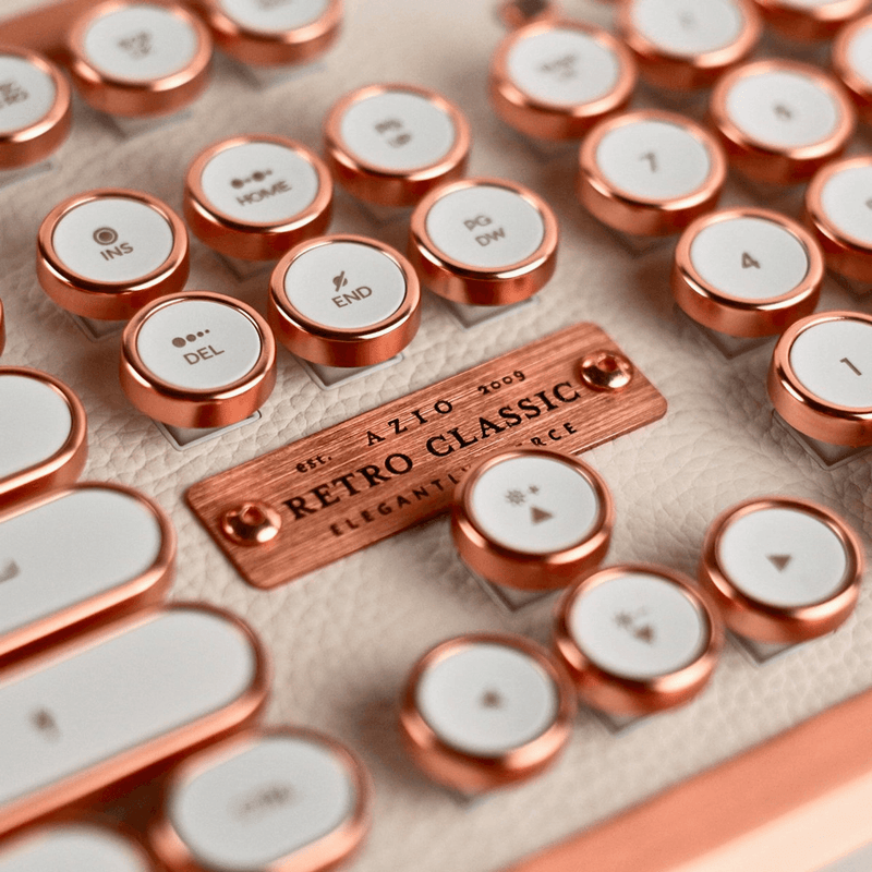 Azio Retro Posh Wired Mechanical Keyboard Full Size Typewriter Style Copper White MK-RETRO-L-02-US - SuperOffice