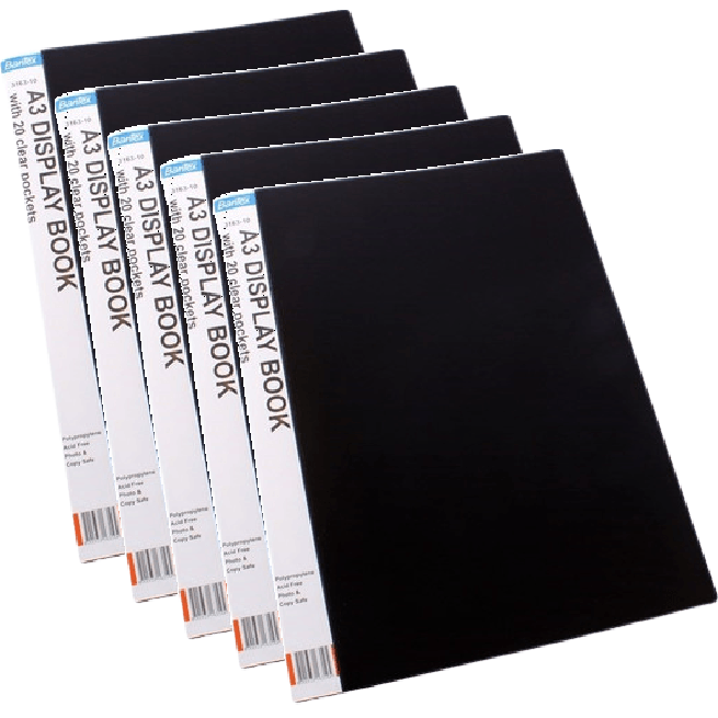 Bantex Display Book Portrait 20 Pocket Sleeves Insert Spine Fixed A3 Black Pack 5 100400167 (5 Pack) - SuperOffice
