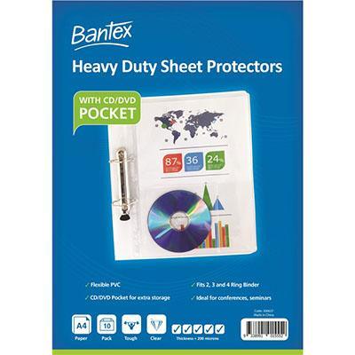 Bantex Heavy Duty Sheet Protectors With Cd/Dvd Pocket 200 Micron A4 Clear Pack 10 100851682 - SuperOffice