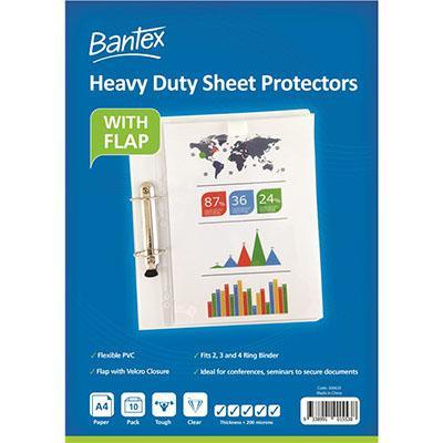 Bantex Heavy Duty Sheet Protectors With Flap 200 Micron A4 Clear Pack 10 100851680 - SuperOffice