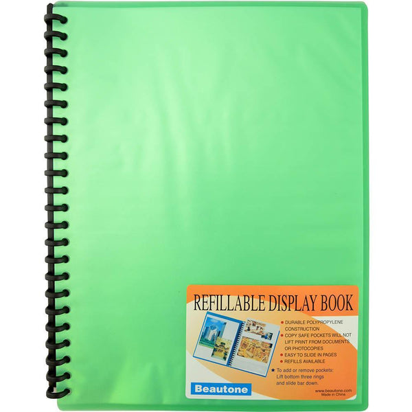 Beautone Cool Frost Display Book Refillable 20 Pocket A4 Green 100851935 - SuperOffice