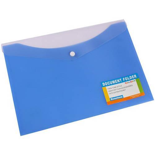 Beautone Document Folder Button Closure A4 Blueberry 100851840 - SuperOffice