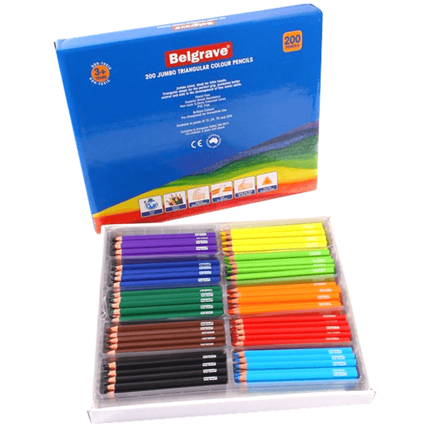Belgrave Jumbo Triangular Wood Free Coloured Pencils Box 200 Assorted 100851949 - SuperOffice