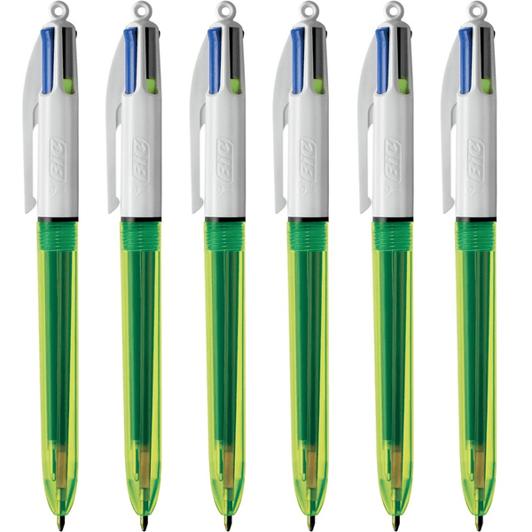 Bic 4 Colour Retractable Ballpoint Pen Medium Fluo Colours Pack 6 954408 (6 Pack) - SuperOffice