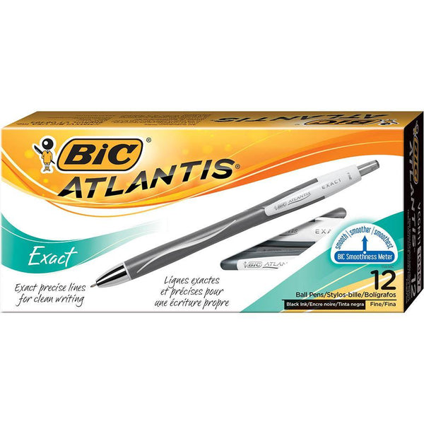 Bic Atlantis Exact Retractable Ballpoint Pen Black Box 12 7199673 (Box 12) - SuperOffice