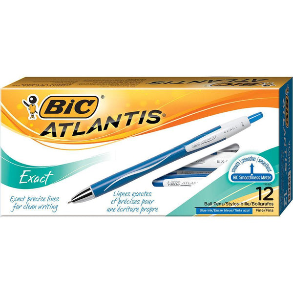 Bic Atlantis Exact Retractable Ballpoint Pen Blue Box 12 7199683 - SuperOffice
