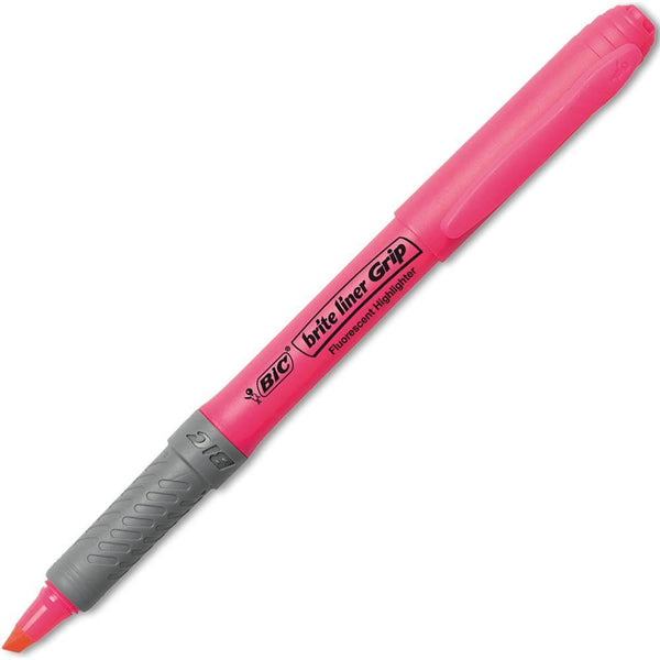 Bic Briteliner Grip Highlighter Pen Style Chisel Pink Box 12 952248 - SuperOffice