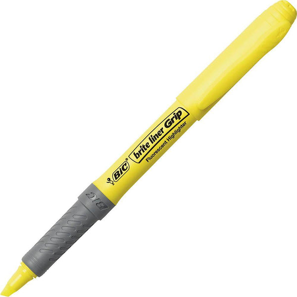 Bic Briteliner Grip Highlighter Pen Style Chisel Yellow Box 12 952250 - SuperOffice