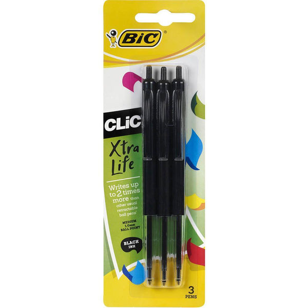 Bic Clic Retractable Ballpoint Pen Medium 1.0Mm Black Pack 3 922633 - SuperOffice