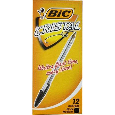 Bic Cristal Ballpoint Pens Medium Black Box 12 954375 - SuperOffice