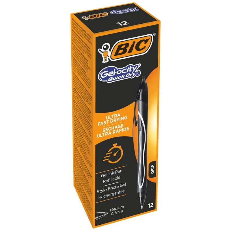 Bic Gelocity Retractable Quick Dry Gel Pen Medium 0.7mm Black Box 12 949873 (Box 12) - SuperOffice