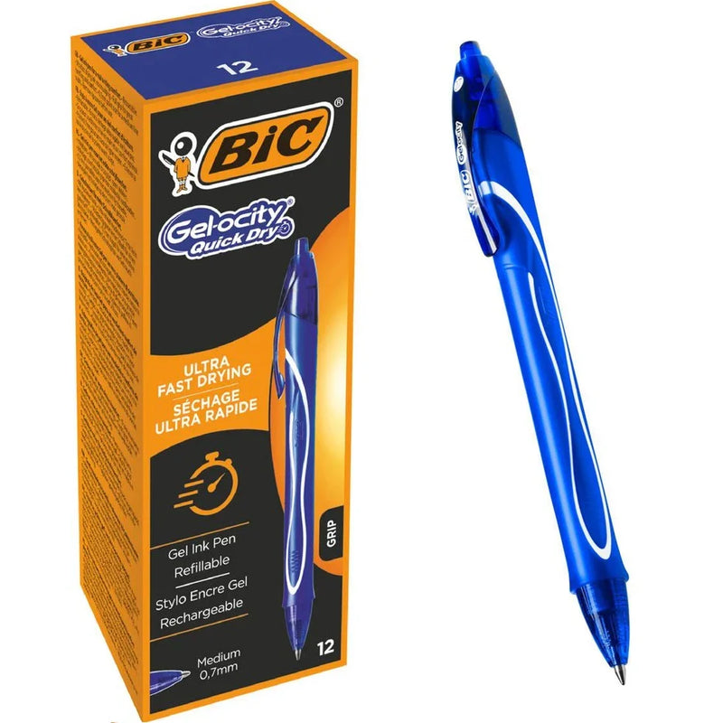 Bic Gelocity Retractable Quick Dry Gel Pen Medium 0.7mm Blue Box 12 950442 (Box 12) - SuperOffice