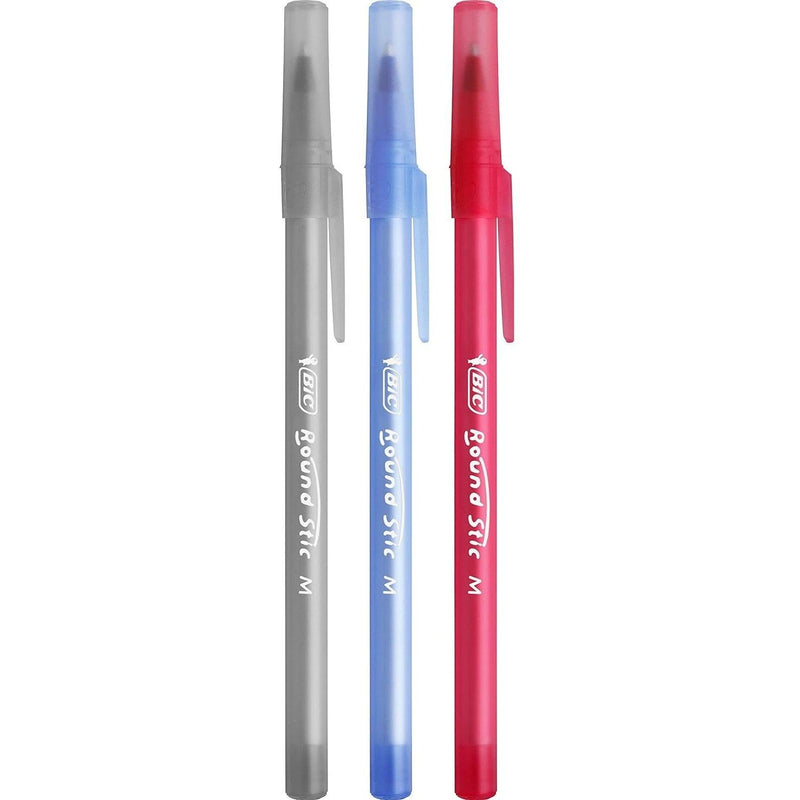 Bic Round Stic Ballpoint Pens Medium Assorted Black/Blue/Red Pack 10 955553 - SuperOffice