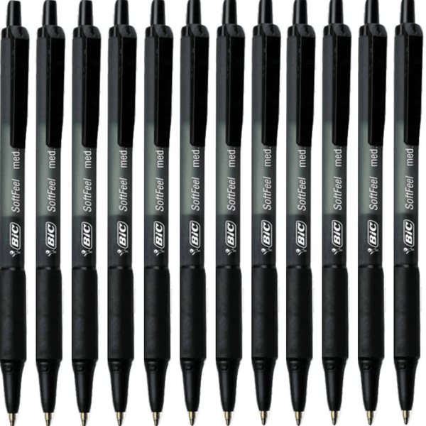 Bic Softfeel Retractable Ballpoint Pen Medium Black Box 12 Soft Feel 953928 (Box 12 Black) - SuperOffice