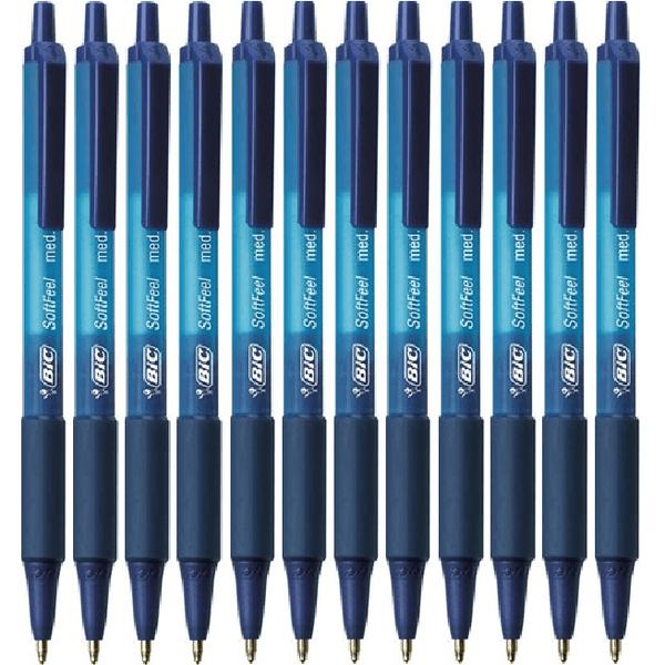 Bic Softfeel Retractable Ballpoint Pen Medium Blue Box 12 Soft Feel 953927 (Box 12 Blue) - SuperOffice