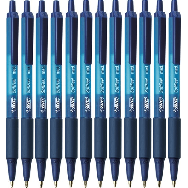 Bic Softfeel Retractable Ballpoint Pen Medium Blue Box 12 Soft Feel 953927 (Box 12 Blue) - SuperOffice