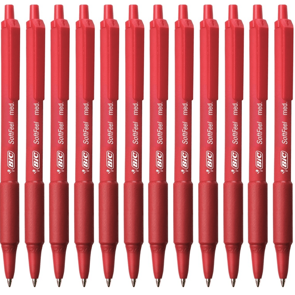 Bic Softfeel Retractable Ballpoint Pen Medium Red Box 12 Soft Feel 953931 (Box 12 Red) - SuperOffice