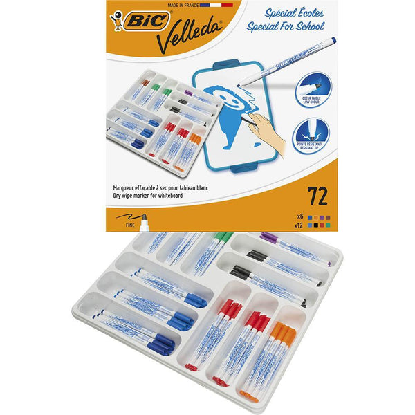 Bic Velleda 1721 Whiteboard Marker Bullet Tip Fine Assorted Classpack 72 875790 - SuperOffice