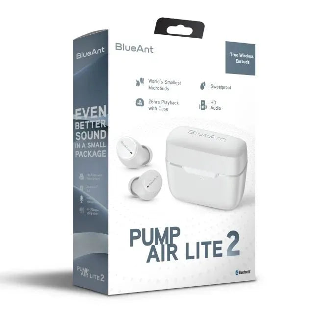 BlueAnt Pump Air Lite 2 True Wireless Earbuds Earphones White Headphones PUMP-AIR-LITE2-WH - SuperOffice