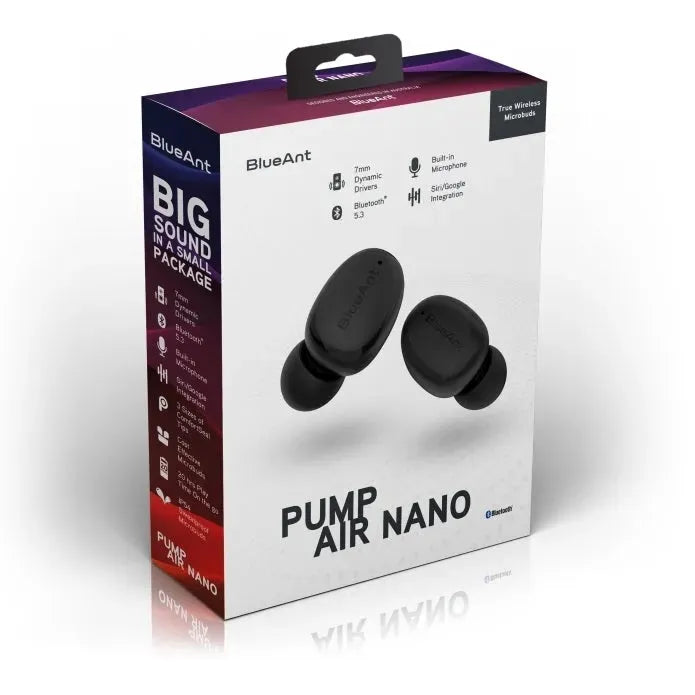 BlueAnt Pump Air Nano True Wireless Earbuds Earphones Black PUMP-AIR-NANO-BK - SuperOffice