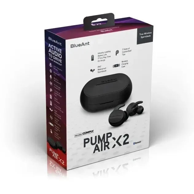 BlueAnt Pump Air X2 True Wireless Earbuds Earphones Black PUMP-AIR-X2-BK - SuperOffice