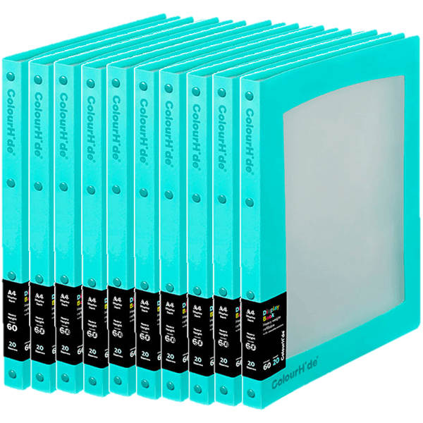 Box 10 Colourhide Refillable Display Book A4 Aqua Blue Insert Cover 2003332J (Box 10) - SuperOffice