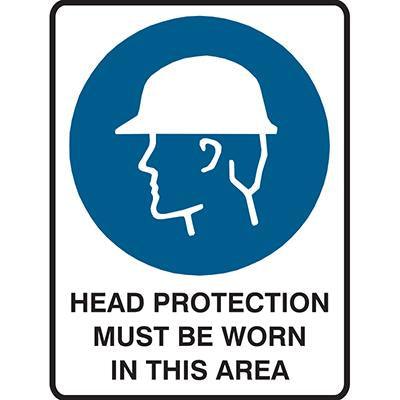 Brady Mandatory Sign Head Protection Must Be Worn In This Area 450x300mm Polypropylene 835019 - SuperOffice
