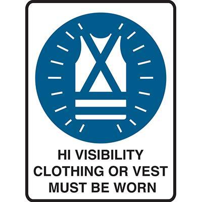 Brady Mandatory Sign Mandatory Sign Hi Visibility Clothing Or Vest Must Be Worn 450x300mm Polypropylene 852625 - SuperOffice