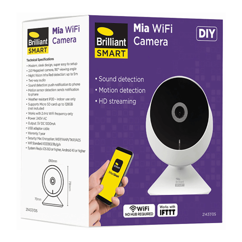 Brilliant Smart Mia WiFi Camera Sound/Motion Detection HD Streaming 21437/05 21437/05 - SuperOffice
