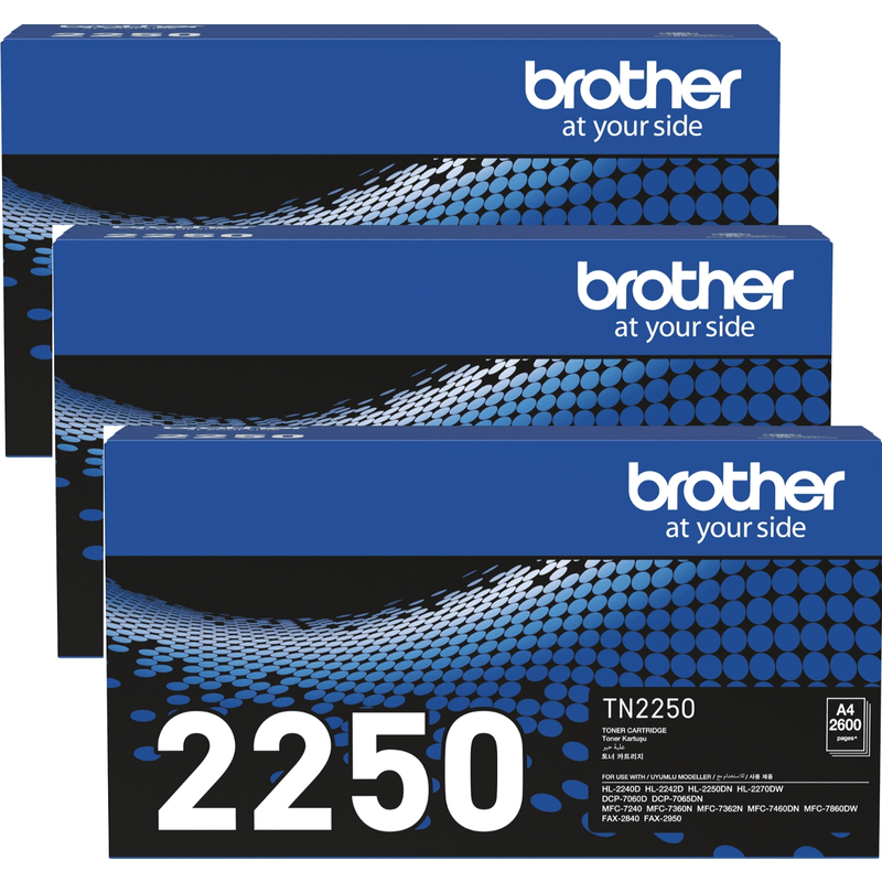 Brother 3 Pack TN2250 Toner Ink Cartridge Black TN-2250 Genuine Original BULK TN-2250 (3 Pack) - SuperOffice