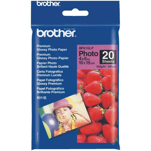 Brother Bp-61Glp Premium Glossy Photo Paper 190Gsm 4 X 6 Inch Pack 20 BP-61GLP - SuperOffice