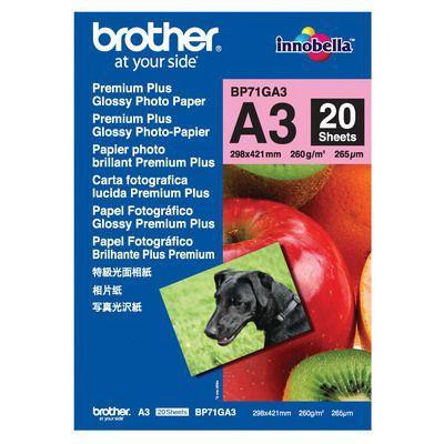 Brother Bp-71Ga3 Premium Plus Glossy Photo Paper 260Gsm A3 Pack 20 BP-71GA3 - SuperOffice
