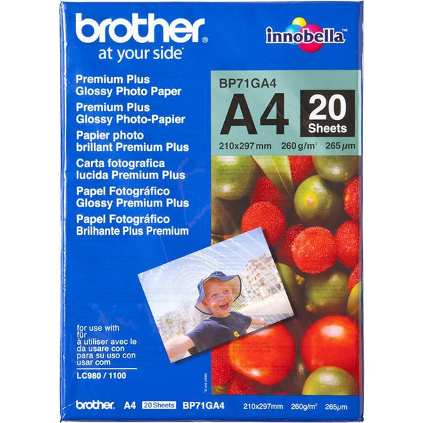 Brother Bp-71Ga4 Premium Plus Glossy Photo Paper 260Gsm A4 Pack 20 BP-71GA4 - SuperOffice