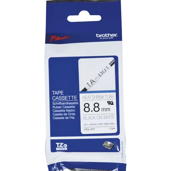 Brother Hse-221 Heat Shrink Tube Cartridge 8.8mmx1.5m Black On White HSe221 - SuperOffice