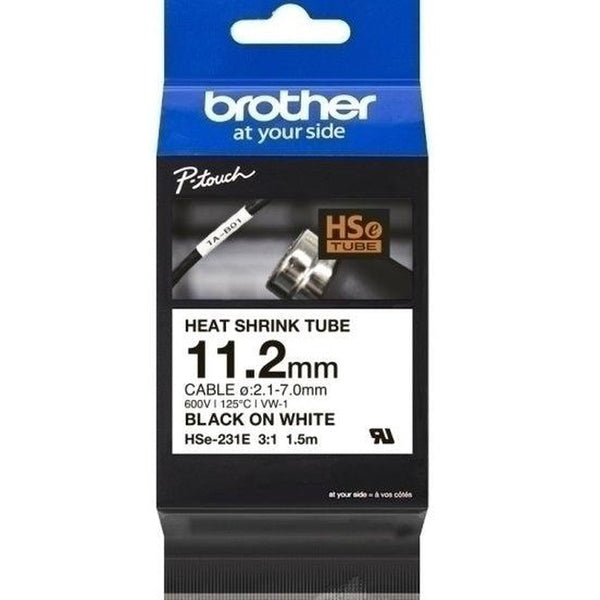 Brother HSE-231E Heat Shrink Tube Cartridge 11.2mm Black On White HSE-231E - SuperOffice