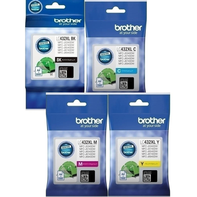 Brother LC432XL High Yield Ink Cartridge Set Black/Cyan/Magenta/Yellow Genuine LC-432XL LC-432XL SET - SuperOffice