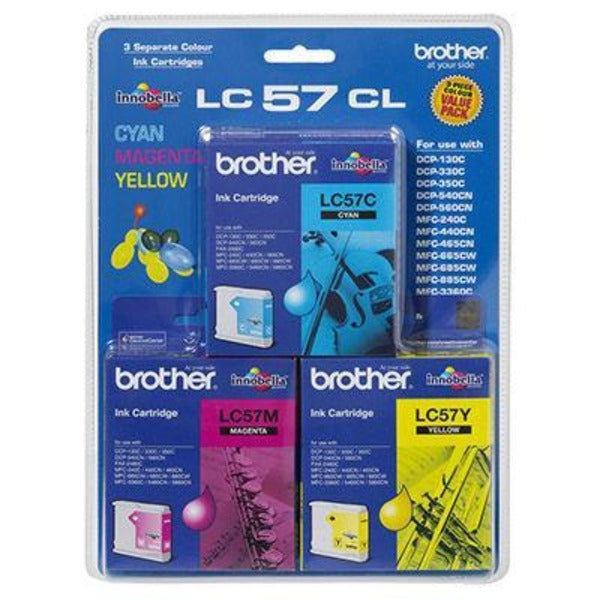 Brother LC57 3Pk Ink Cartridge Value Pack Cyan/Magenta/Yellow LC-57CL3PK - SuperOffice