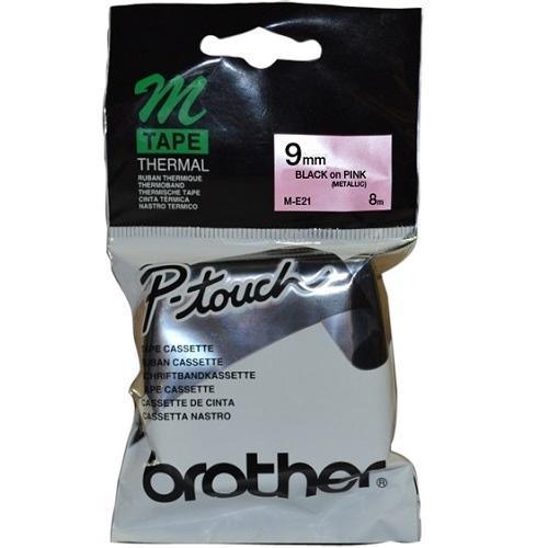 Brother M-E21 Non Laminated Labelling Tape 9Mm Black On Pink ME21 - SuperOffice