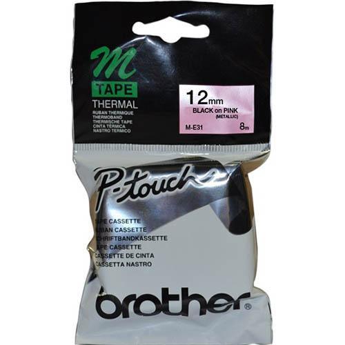 Brother M-E31 Non Laminated Labelling Tape 12Mm Black On Pink BRM-E31 - SuperOffice