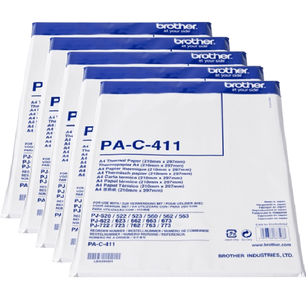Brother PA-C-411 Thermal Paper A4 Pack 500 Sheets PocketJet Printers Bulk PAC411 (5 Packs) - SuperOffice