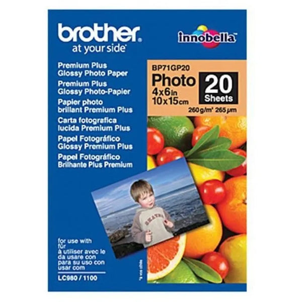 Brother Premium Plus Glossy Photo Paper 260Gsm 6x4" Inch Pack 20 Sheets BP-71GP20 - SuperOffice