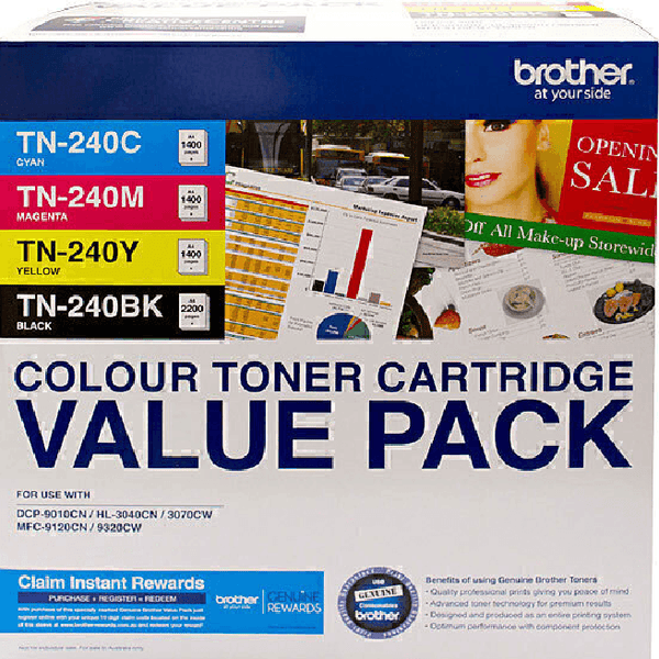 Brother TN-240 Toner Cartridge Value Pack Set Black/Cyan/Magenta/Yellow Genuine Original TN-240CL4PK - SuperOffice