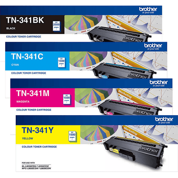 Brother TN-341 Toner Ink Cartridge Black/Cyan/Magenta/Yellow Set TN341 Genuine TN-341 Set - SuperOffice