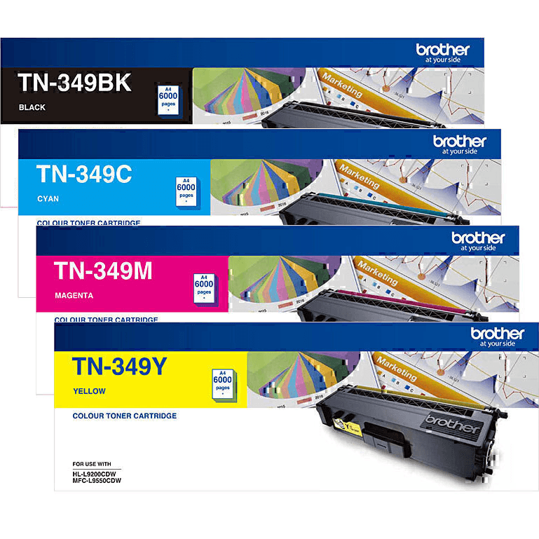Brother TN-349 Toner Ink Cartridge Set Black/Cyan/Yellow/Magenta TN349 Genuine Original TN-349 Set - SuperOffice