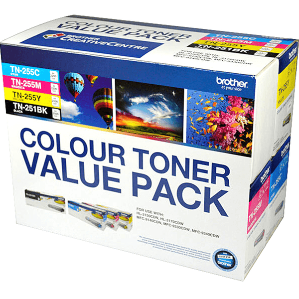 Brother TN251/TN255 Toner Ink Cartridge Black/Cyan/Magenta/Yellow Set Value Pack Genuine N8AE00003 - SuperOffice