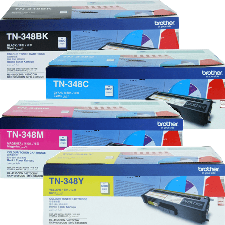 Brother TN348 Set Toner Ink Cartridge High Yield Black/Cyan/Magenta/Yellow Genuine Original TN-348 TN348 Set - SuperOffice